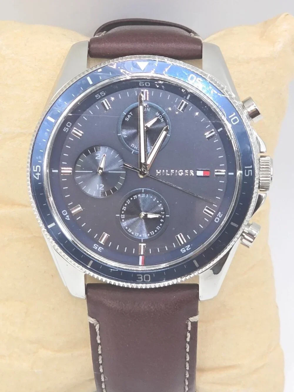 Tommy Hilfiger Damon TH433 Men's Blue Brown Leather Watch 46mm
